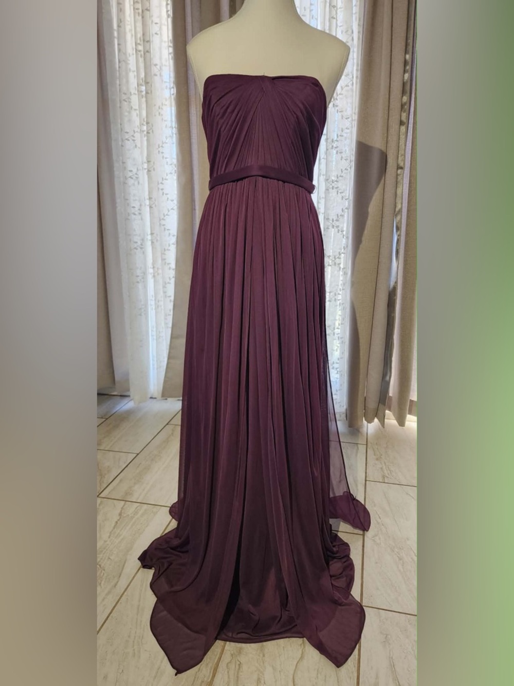 David's Bridal Plum Strapless Chiffon Gown